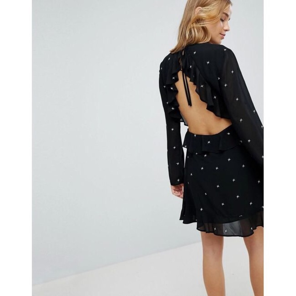 Black Star Embroidered Backless Ruffle Dress - Picture 3 of 8